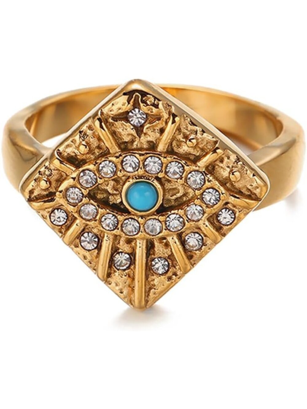 18K Gold Plated Evil Eye Ring for Women, Sparkling Rhinestone Fashion Jewelry